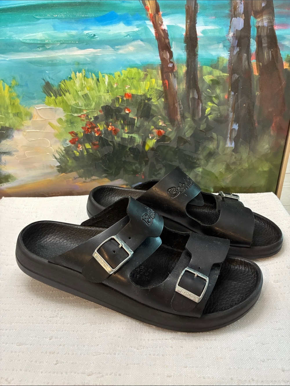 Betula by Birkenstock Black Double Strap Slide Sandals